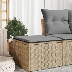 vidaXL Muebles De Jardín-Taburete de jardín con cojín ratán sintético beige 55x55x37cm