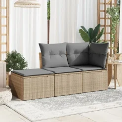 vidaXL Muebles De Jardín-Taburete de jardín con cojín ratán sintético beige 55x55x37cm