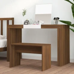 vidaXL Bancos-Taburete de tocador contrachapada marrón roble 70x35x45 cm