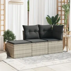 vidaXL Muebles De Jardín-Taburete jardín con cojín ratán sintético 55x55x37cm