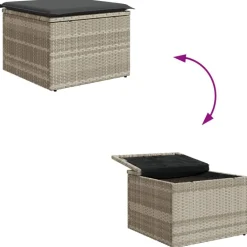 vidaXL Muebles De Jardín-Taburete jardín con cojín ratán sintético 55x55x37cm