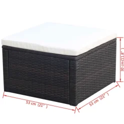 vidaXL Otomanas-Taburete otomana poli ratán 53x53x30 cm marrón
