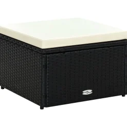 vidaXL Otomanas-Taburete otomana poli ratán 53x53x30 cm negro