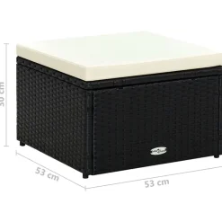 vidaXL Otomanas-Taburete otomana poli ratán 53x53x30 cm negro