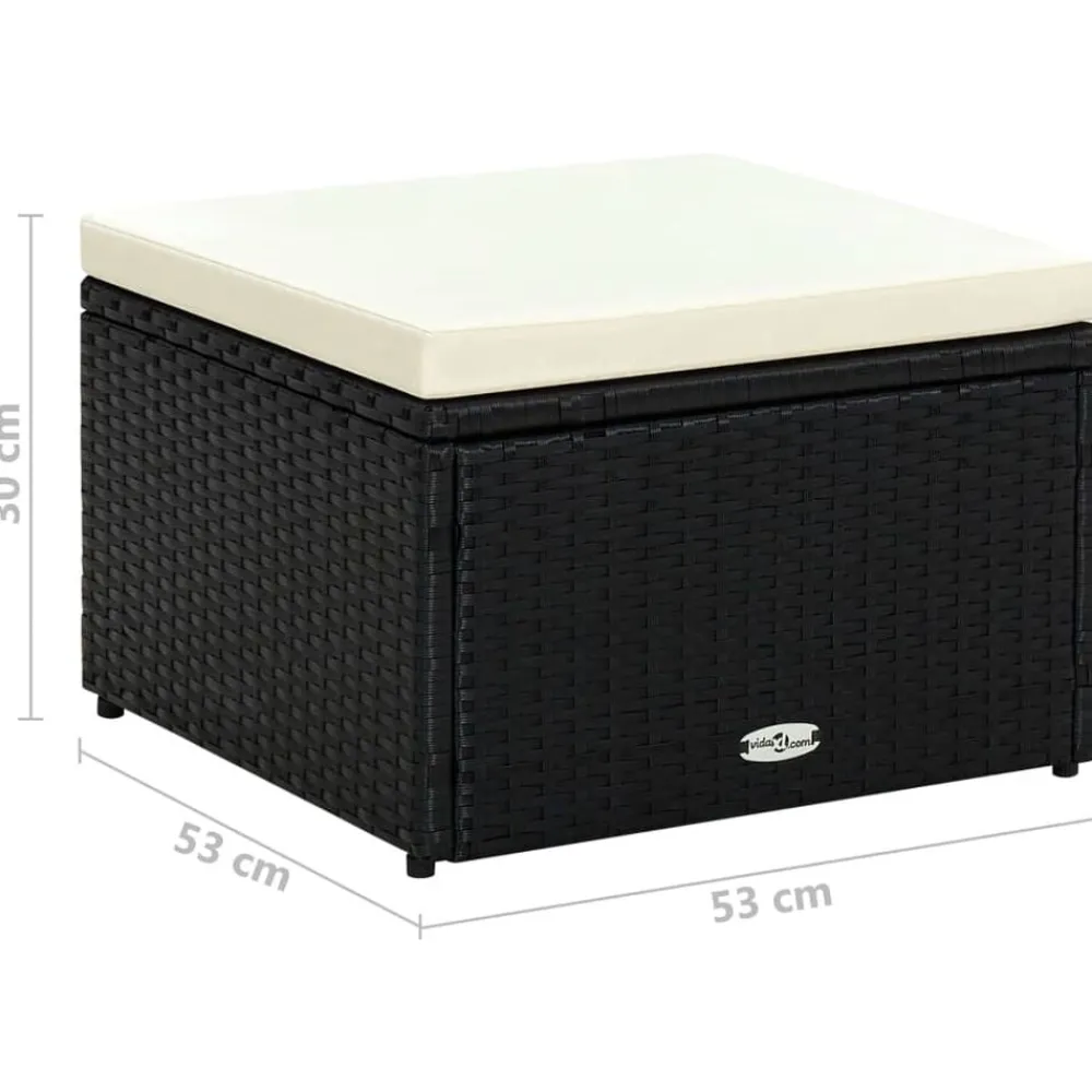 vidaXL Otomanas-Taburete otomana poli ratán 53x53x30 cm negro
