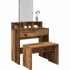 vidaXL Taburete vestidor madera contrachapada madera vieja 70x35x45 cm Madera antigua Clearance