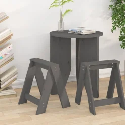vidaXL Taburetes 2 unidades madera maciza de pino 40x40x45 cm Gris New