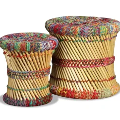 vidaXL Sillas-Taburetes con detalles Chindi 2 unidades bambú