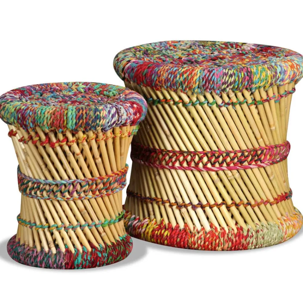 vidaXL Sillas-Taburetes con detalles Chindi 2 unidades bambú