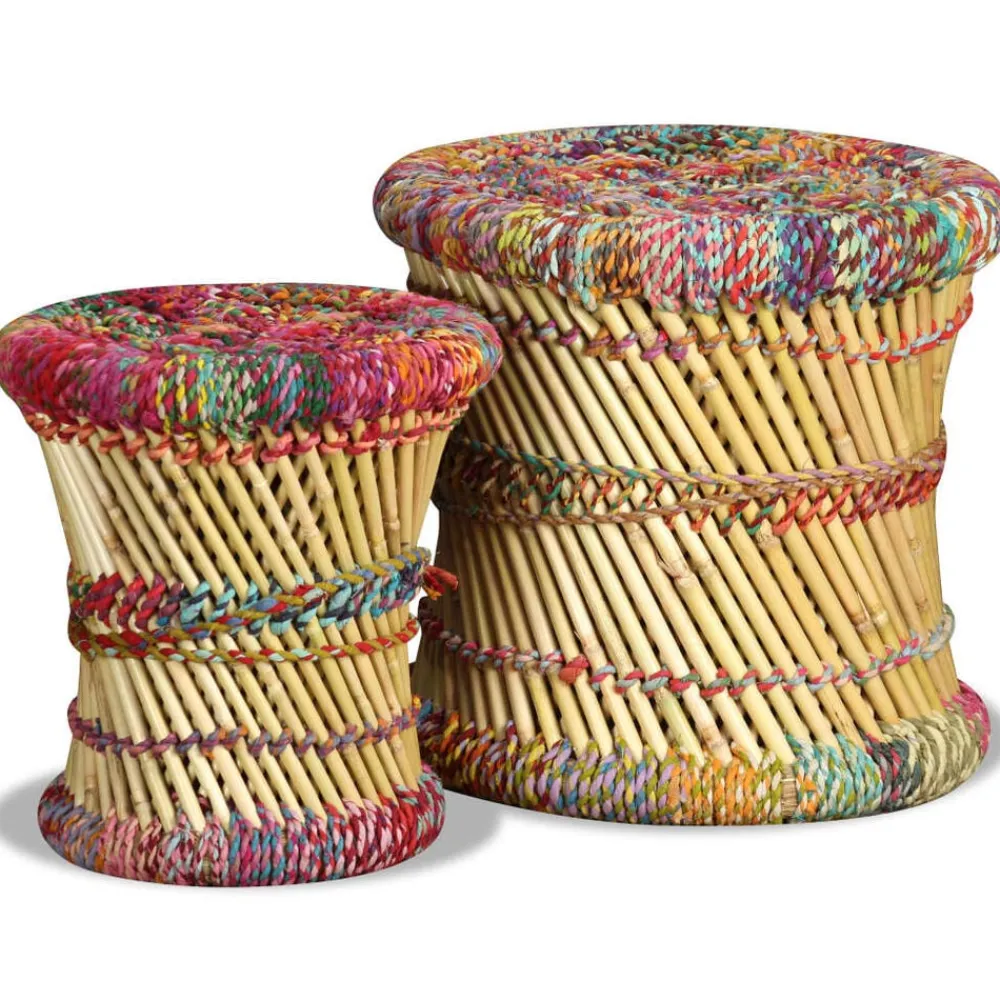 vidaXL Sillas-Taburetes con detalles Chindi 2 unidades bambú