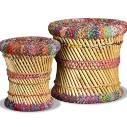 vidaXL Sillas-Taburetes con detalles Chindi 2 unidades bambú