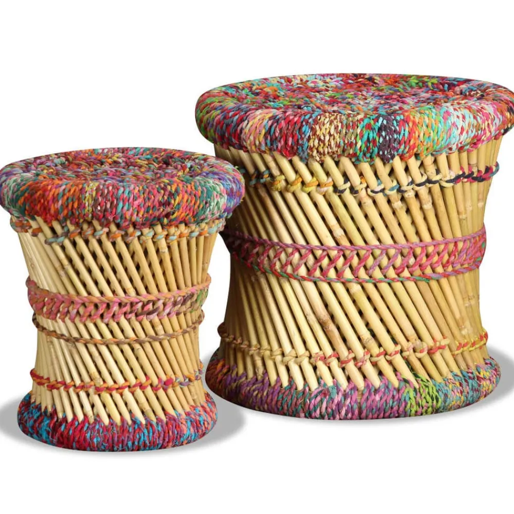 vidaXL Sillas-Taburetes con detalles Chindi 2 unidades bambú