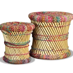 vidaXL Sillas-Taburetes con detalles Chindi 2 unidades bambú
