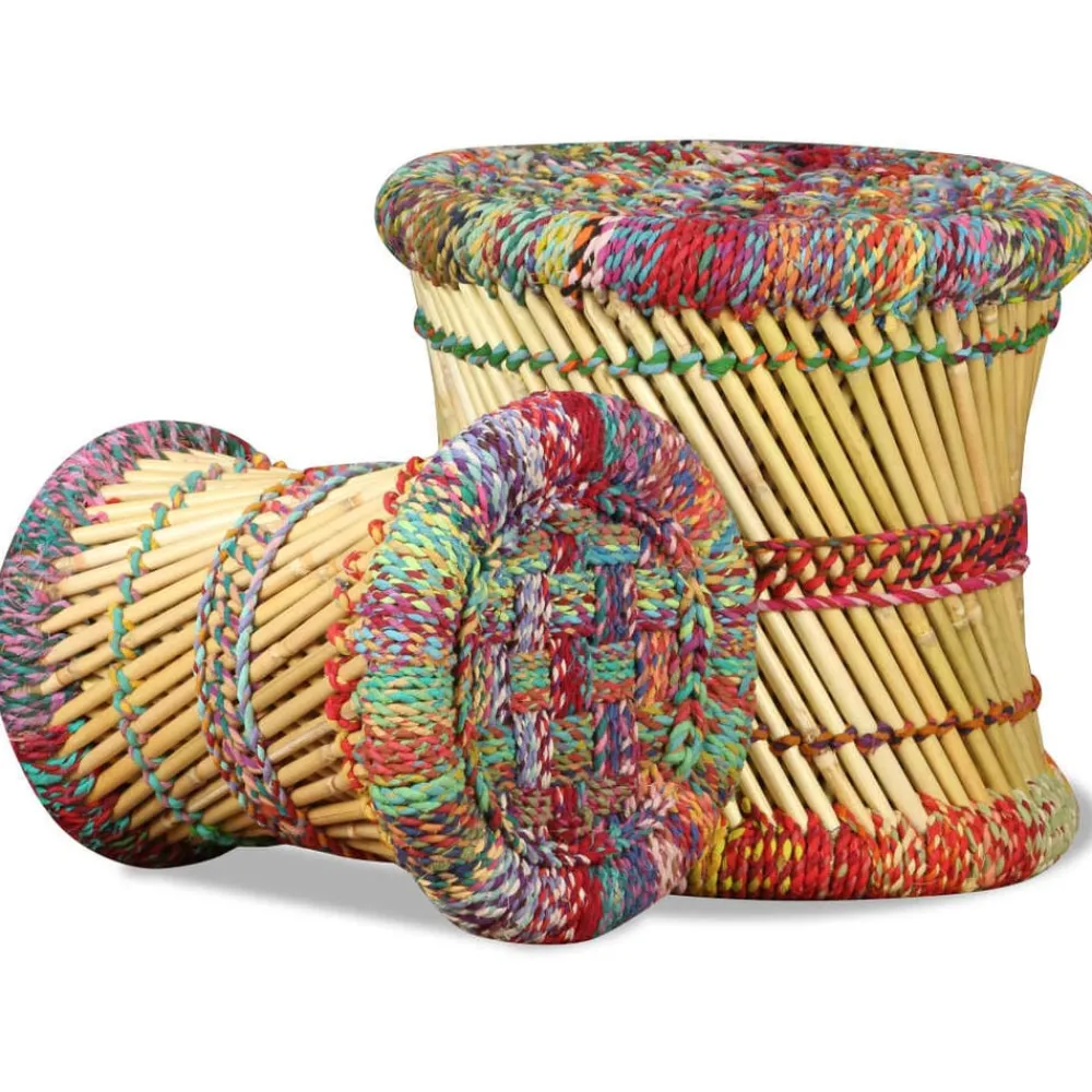 vidaXL Sillas-Taburetes con detalles Chindi 2 unidades bambú