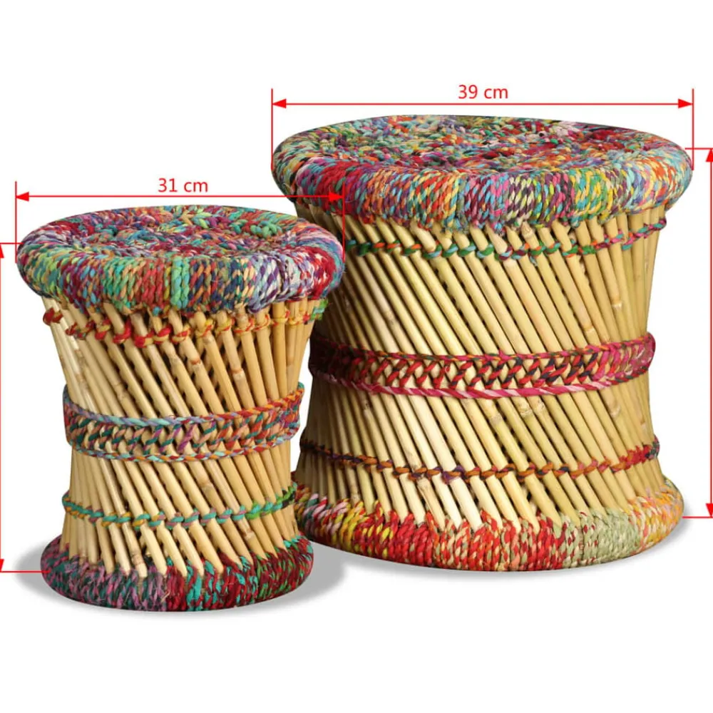 vidaXL Sillas-Taburetes con detalles Chindi 2 unidades bambú