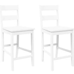vidaXL Sillas-Taburetes de bar 2 uds madera maciza blanca caucho