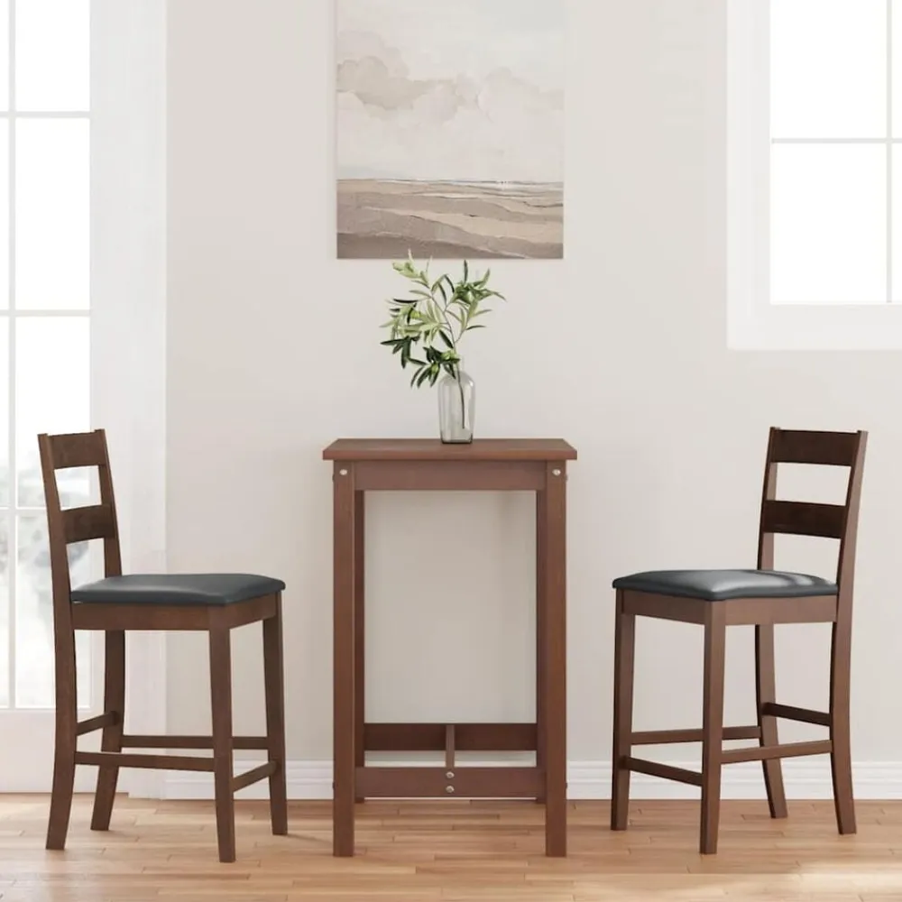 vidaXL Taburetes de bar con cojines 2 uds madera maciza marrón caucho Marrón y negro Outlet
