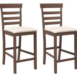 vidaXL Sillas-Taburetes de bar con cojines 2 uds madera maciza marrón caucho