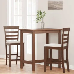 vidaXL Sillas-Taburetes de bar con cojines 2 uds madera maciza marrón caucho