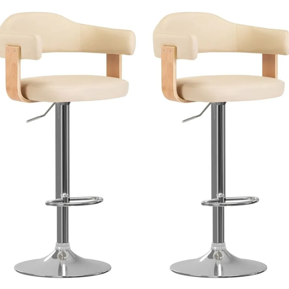 vidaXL Taburetes de cocina 2 uds cuero sintético madera curvada crema crema y marron claro Sale