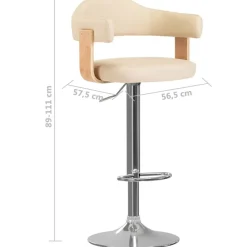 vidaXL Taburetes de cocina 2 uds cuero sintético madera curvada crema crema y marron claro Sale