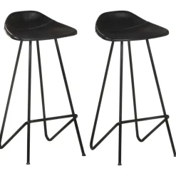vidaXL Taburetes de cocina 2 unidades cuero auténtico Negro Hot
