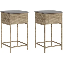 vidaXL Taburetes de cocina con cojines 2 uds ratán sintético beige beige y gris Best