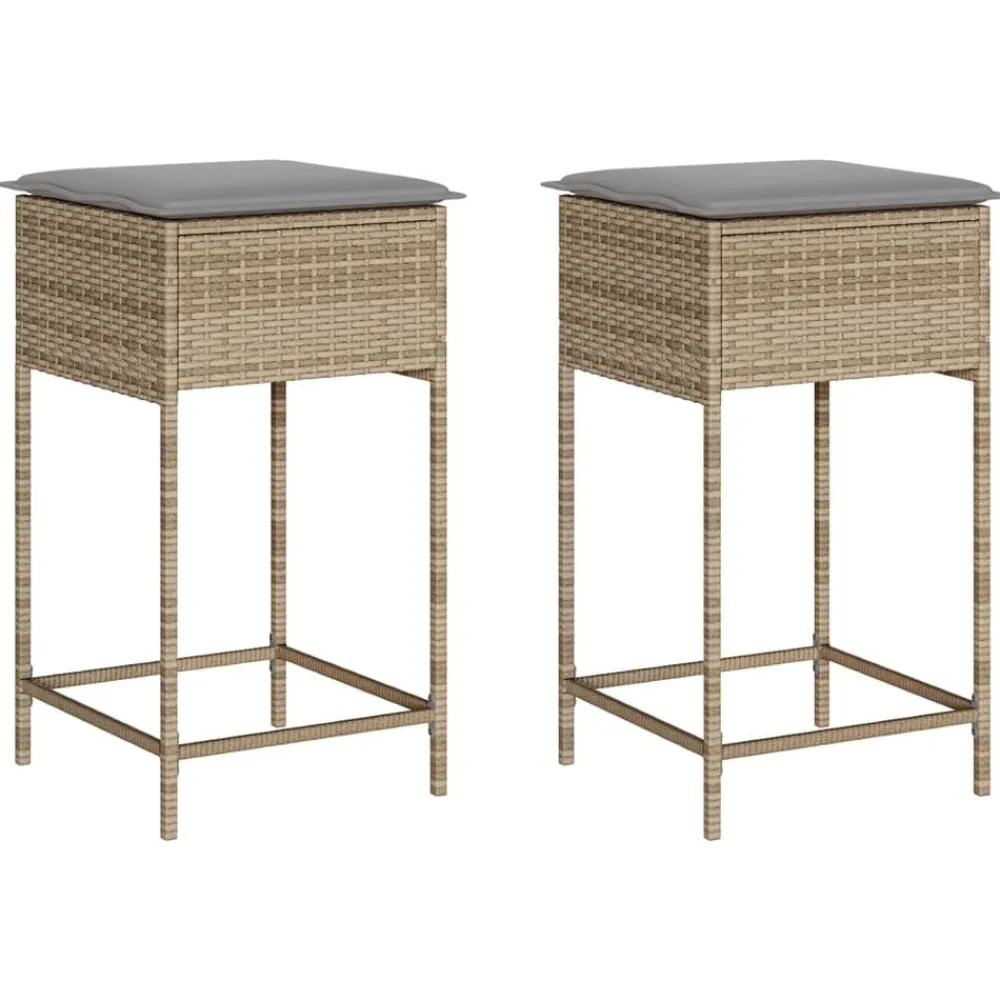vidaXL Taburetes de cocina con cojines 2 uds ratán sintético beige beige y gris Best