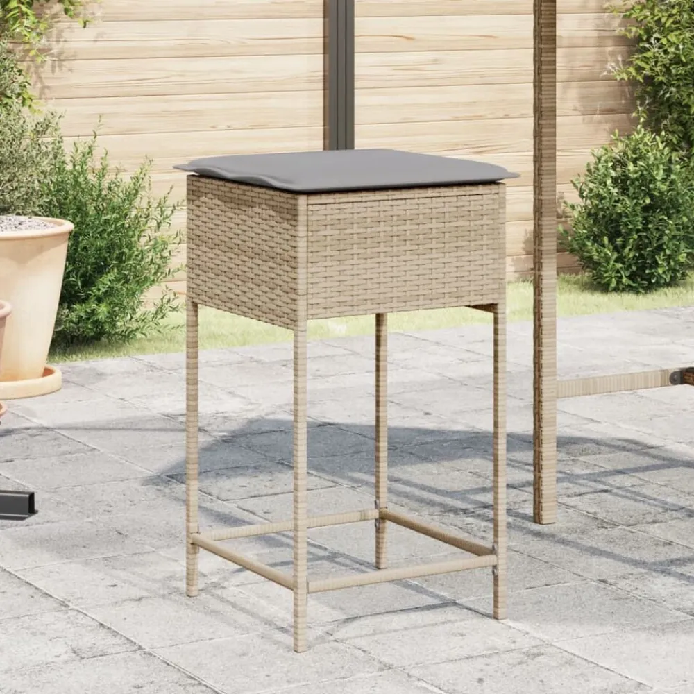 vidaXL Taburetes de cocina con cojines 2 uds ratán sintético beige beige y gris Best