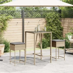 vidaXL Taburetes de cocina con cojines 2 uds ratán sintético beige beige y gris Best