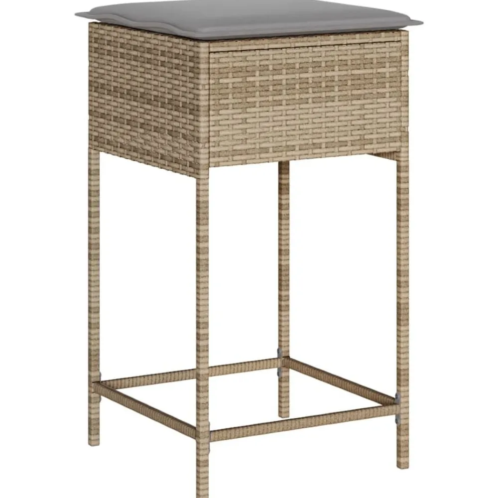 vidaXL Taburetes de cocina con cojines 2 uds ratán sintético beige beige y gris Best