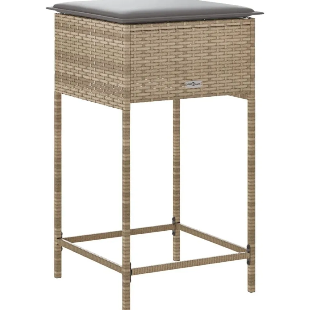 vidaXL Taburetes de cocina con cojines 2 uds ratán sintético beige beige y gris Best