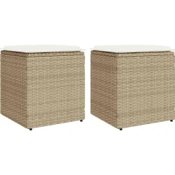 vidaXL Muebles De Jardín-Taburetes de jardín con cojines 2 uds beige 40x40x43 cm