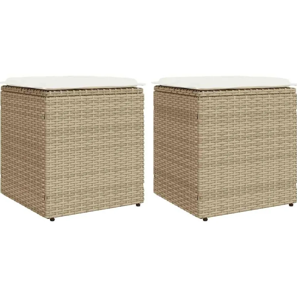 vidaXL Muebles De Jardín-Taburetes de jardín con cojines 2 uds beige 40x40x43 cm