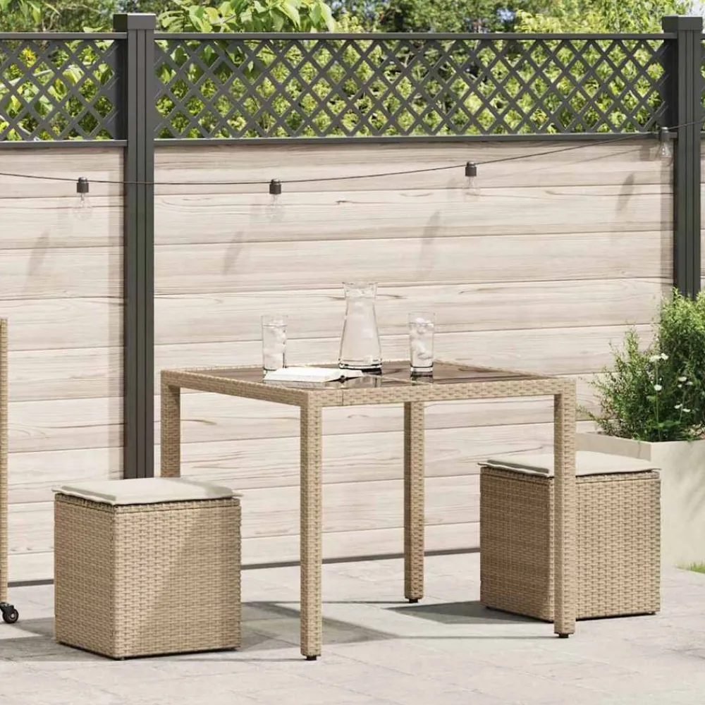 vidaXL Muebles De Jardín-Taburetes de jardín con cojines 2 uds beige 40x40x43 cm