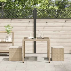 vidaXL Muebles De Jardín-Taburetes de jardín con cojines 2 uds beige 40x40x43 cm