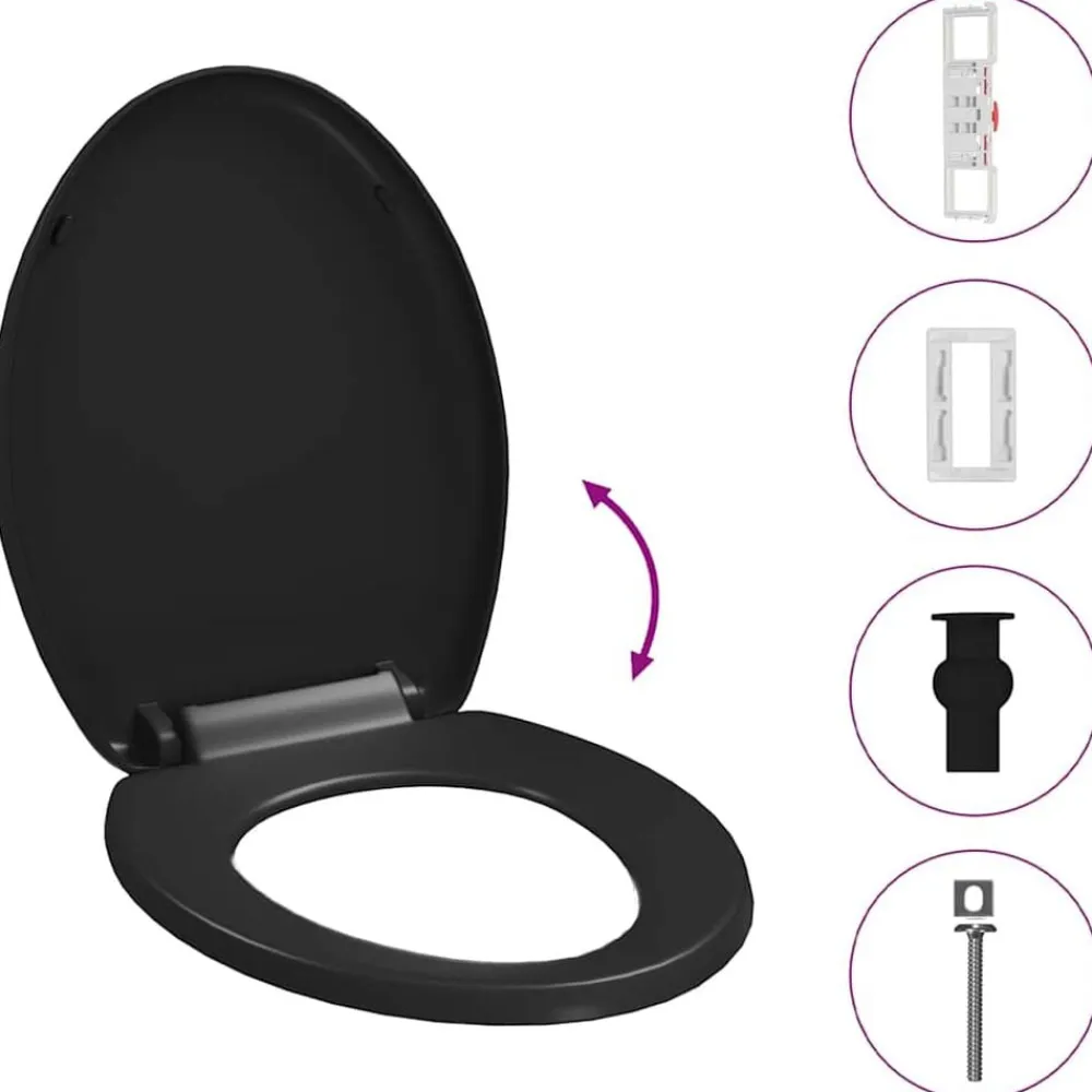 vidaXL Tapa de váter cierre suave y desenganche rápido negra Negro New