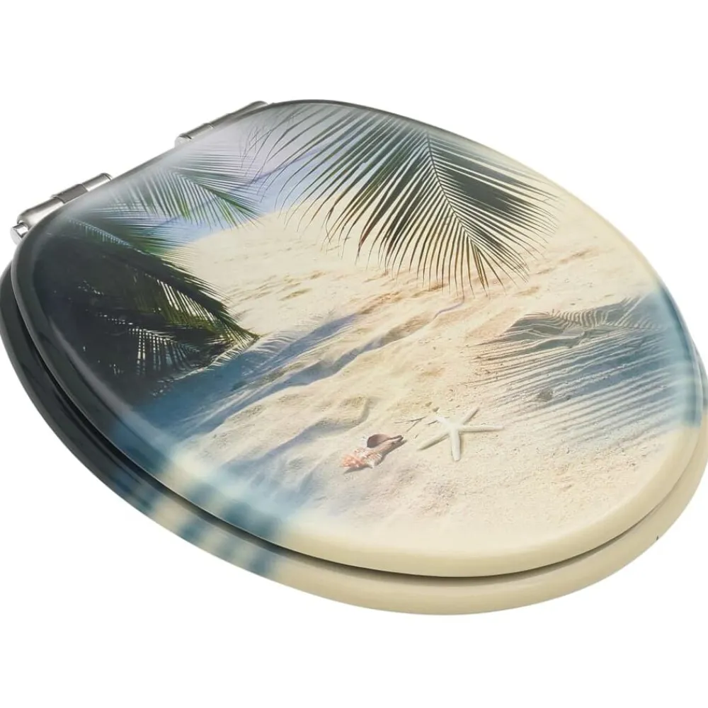 vidaXL Tapa de váter WC de cierre suave MDF diseño de playa