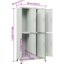 vidaXL Armarios Y Almacenamiento-Taquilla con 6 compartimentos acero 90x45x180 cm
