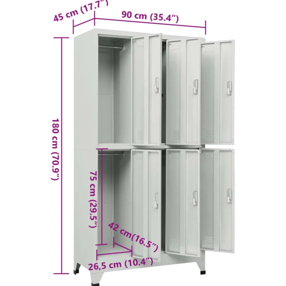 vidaXL Armarios Y Almacenamiento-Taquilla con 6 compartimentos acero 90x45x180 cm