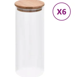 vidaXL Tarros de almacenaje con tapa de bambú 6 unidades 1000 ml Sale