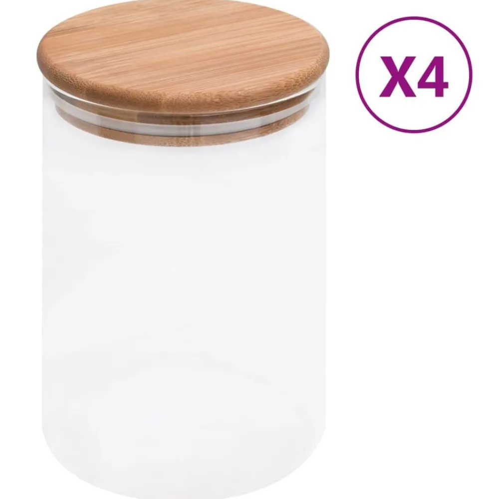 vidaXL Tarros de almacenaje con tapa de bambú 4 unidades 800 ml Discount
