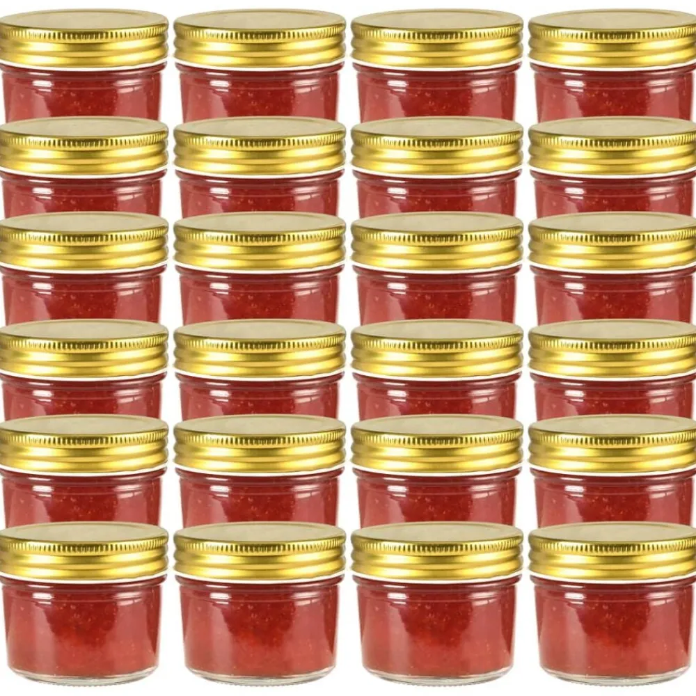 vidaXL Cocina Y Comedor-Tarros de mermelada de vidrio tapa dorada 24 uds 110 ml