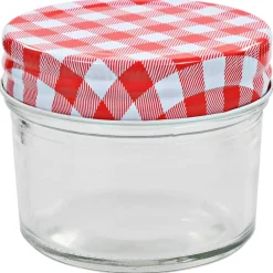 vidaXL Cocina Y Comedor-Tarros de mermelada de vidrio tapa blanca y roja 24 uds 110 ml