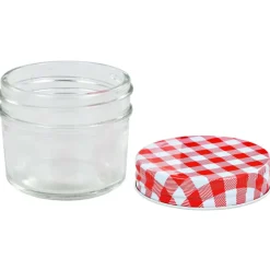 vidaXL Cocina Y Comedor-Tarros de mermelada de vidrio tapa blanca y roja 24 uds 110 ml