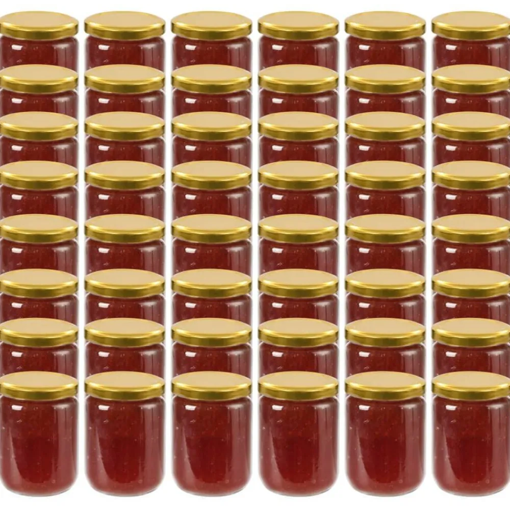 vidaXL Cocina Y Comedor-Tarros de mermelada de vidrio con tapa dorada 48 uds 230 ml