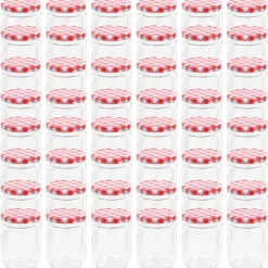 vidaXL Tarros de mermelada de vidrio tapa blanca y roja 48 uds 230 ml Blanco y rojo