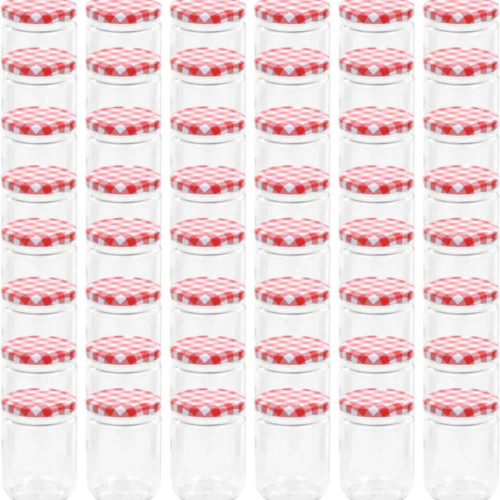 vidaXL Tarros de mermelada de vidrio tapa blanca y roja 48 uds 230 ml Blanco y rojo