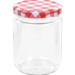 vidaXL Tarros de mermelada de vidrio tapa blanca y roja 48 uds 230 ml Blanco y rojo