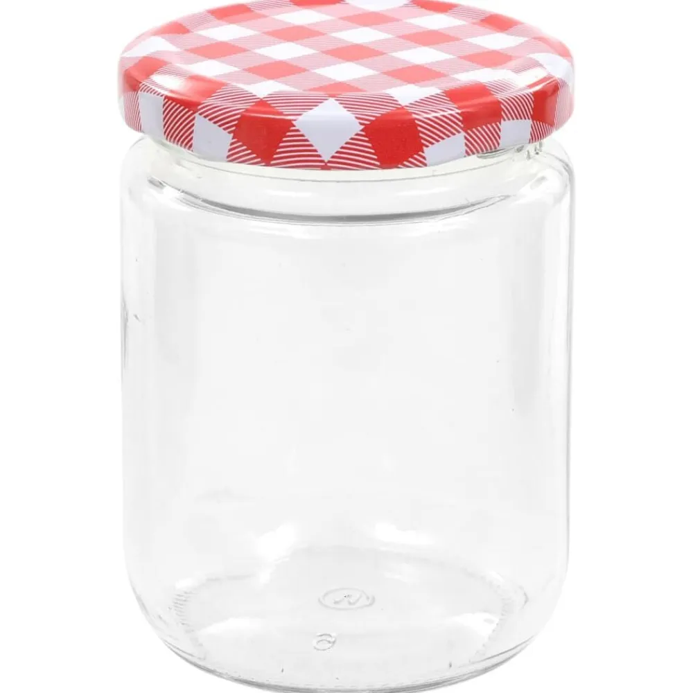 vidaXL Tarros de mermelada de vidrio tapa blanca y roja 48 uds 230 ml Blanco y rojo